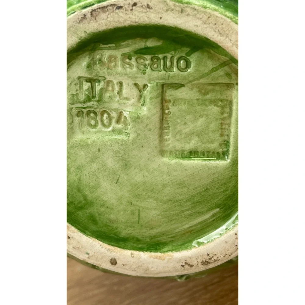 Bassano Italy Ceramic Grape Pitcher Green Purple Embossed Majolica Jug 1804 - Picture 10 of 11